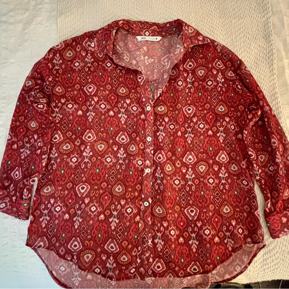 Flowy, patterned oversized Zara blouse, size small